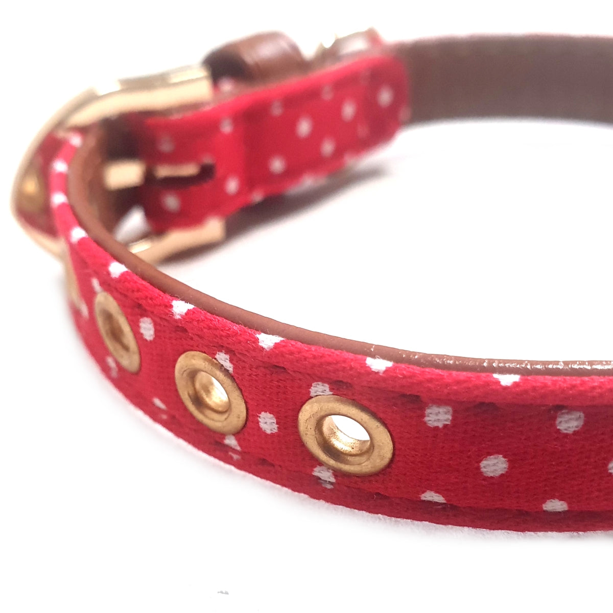 Polka Dot Fabric Dog Collar - Red